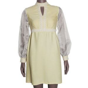 Vintage 70s Babydoll Short Dress Long Puff Sleeve Size Small